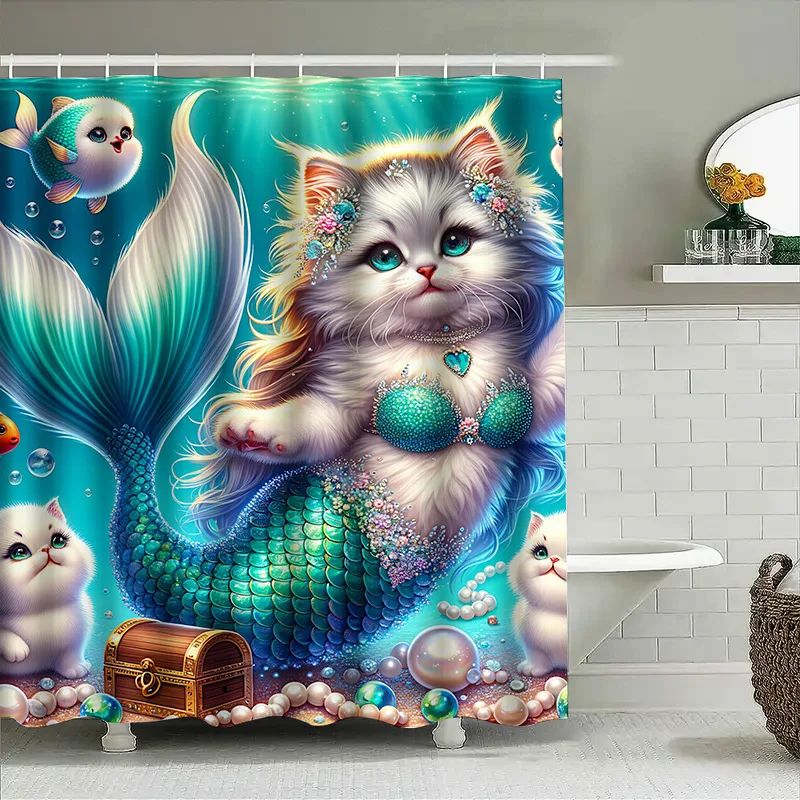 シャワーカーテンマーメイド猫フィッシュテール装飾防水ホームバ - Home Bathroom Ideas のレビューと価格