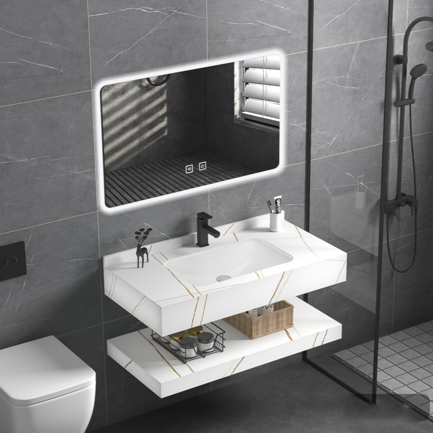 バスルームキャビネット耐久性のある二層式壁掛けバスルーム洗面 - Home Living Bathroom Vanity のレビューと価格
