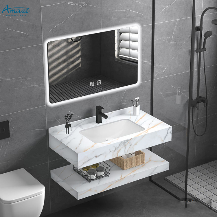 バスルームキャビネット耐久性のある二層式壁掛けバスルーム洗面 - Home Living Bathroom Vanity のレビューと価格