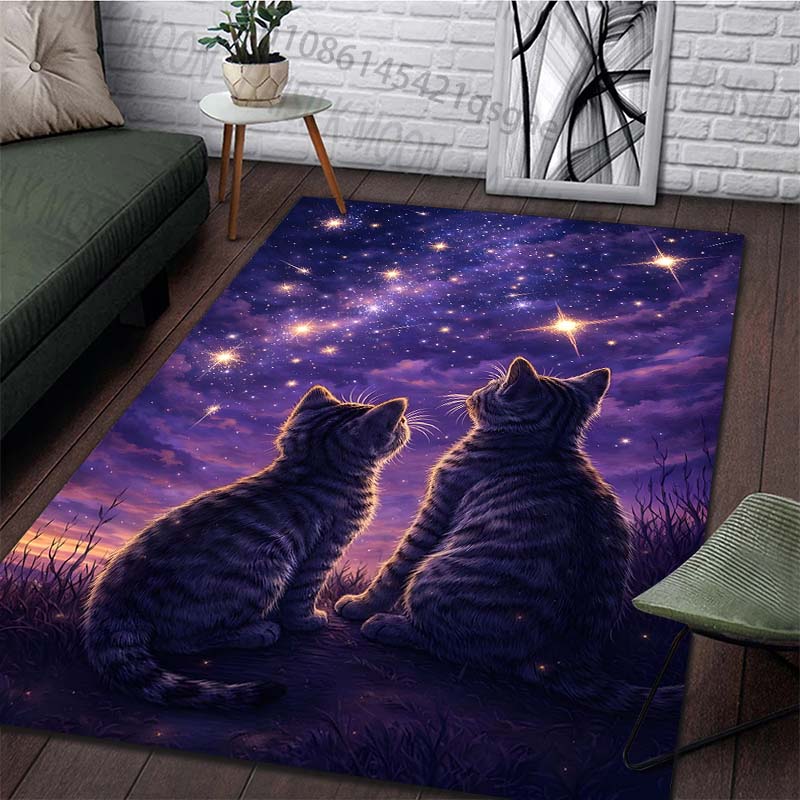 1PC 2 匹の猫が星を見つめるプリントカーペットラグリビン - Home Bathroom With Two Toilets のレビューと価格