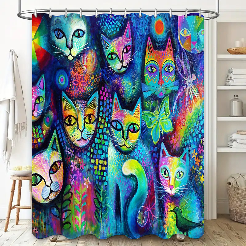猫シャワーカーテン芸術的な動物愛好家の装飾モダンなバスルーム - Home Bathroom Ideas のレビューと価格