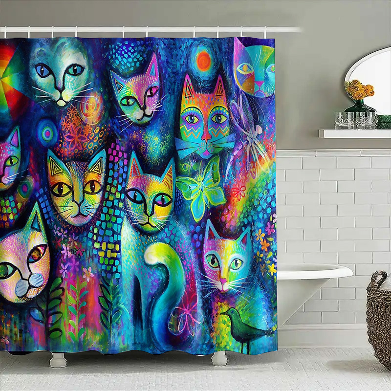 猫シャワーカーテン芸術的な動物愛好家の装飾モダンなバスルーム - Home Bathroom Ideas のレビューと価格