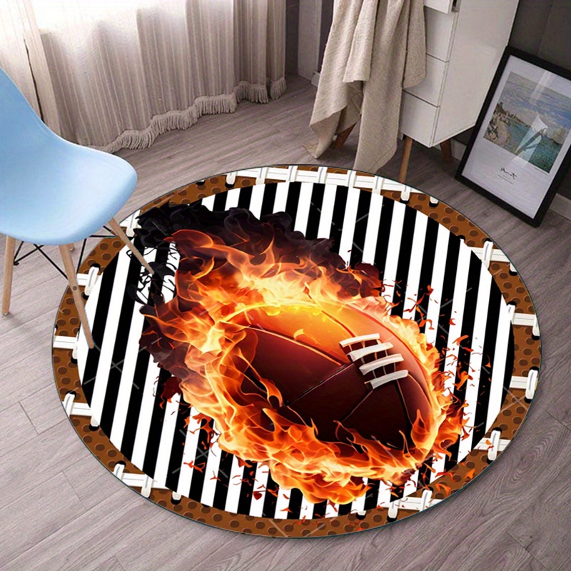 燃えるようなフットボールラウンドラグ リビングルーム用 スポ - Home Bathroom Ideas のレビューと価格