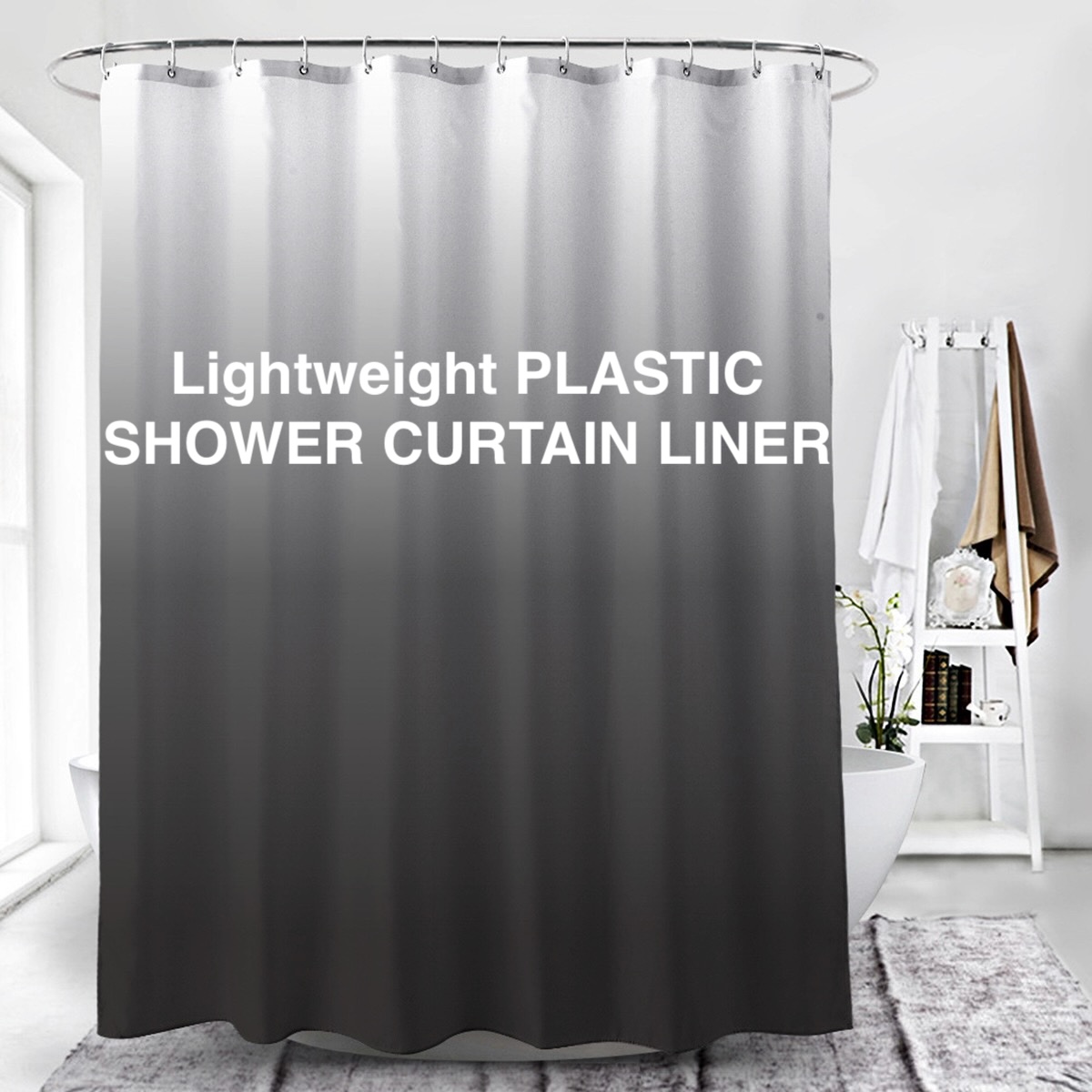 1個 グレーグラデーションシャワーカーテン プラスチックフッ - Shower Curtain Liner のレビューと価格
