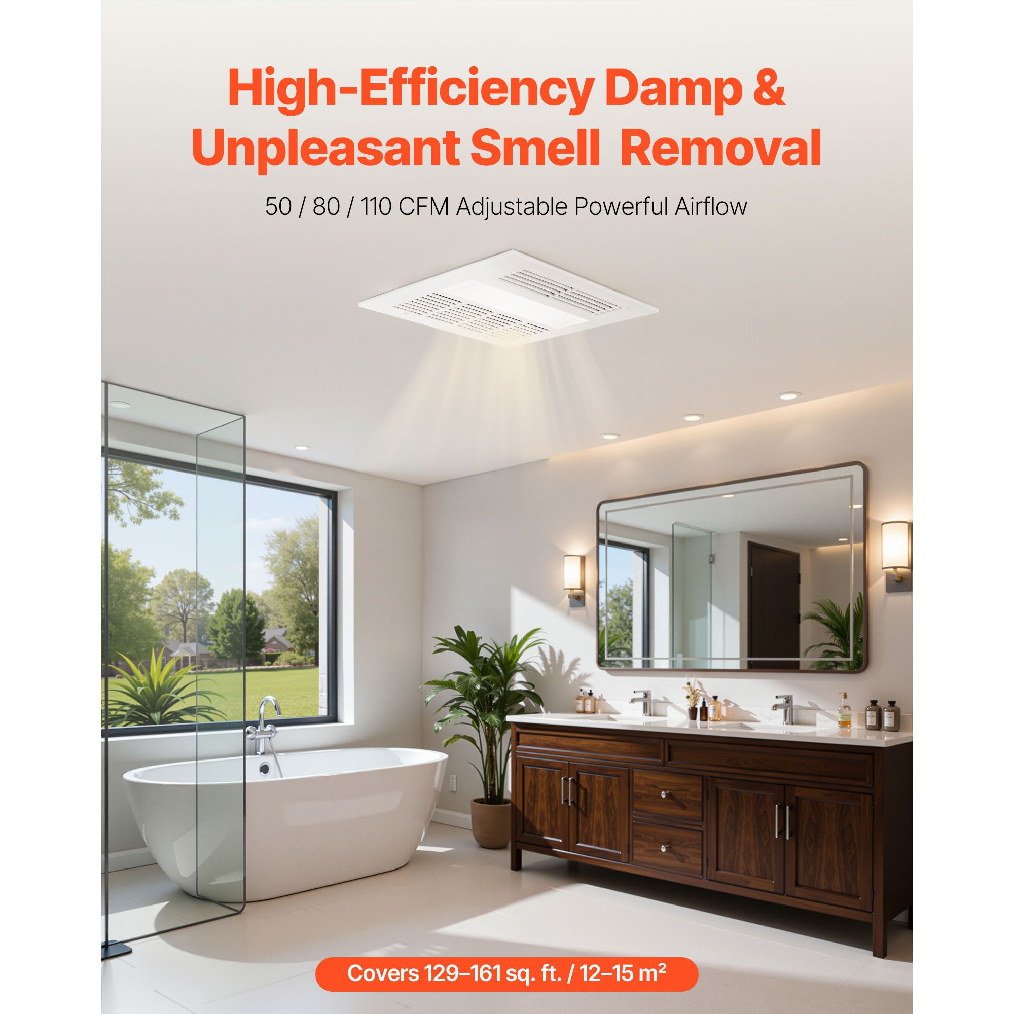 ライトとヒーター付き浴室排気ファン、80-90-110 CF - Home Bathroom Vent Fans のレビューと価格
