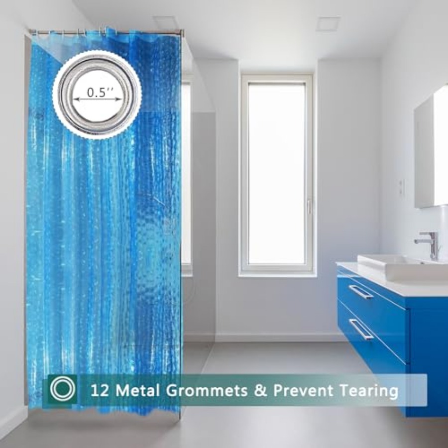 ブルーシャワーカーテンライナー、100%防水EVA 3Dシャ - Shower Curtain Liner のレビューと価格