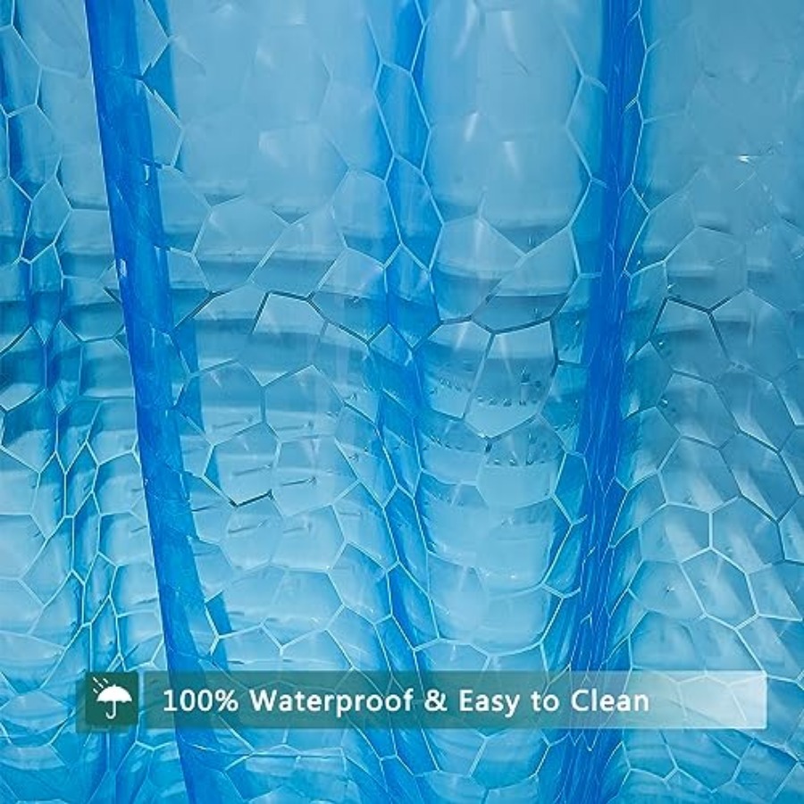 ブルーシャワーカーテンライナー、100%防水EVA 3Dシャ - Shower Curtain Liner のレビューと価格