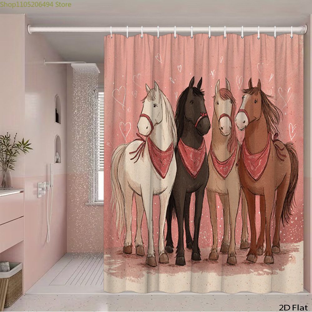 かわいい馬のシャワーカーテン、漫画の動物デザイン、家の装飾用 - Home Bathroom Ideas のレビューと価格